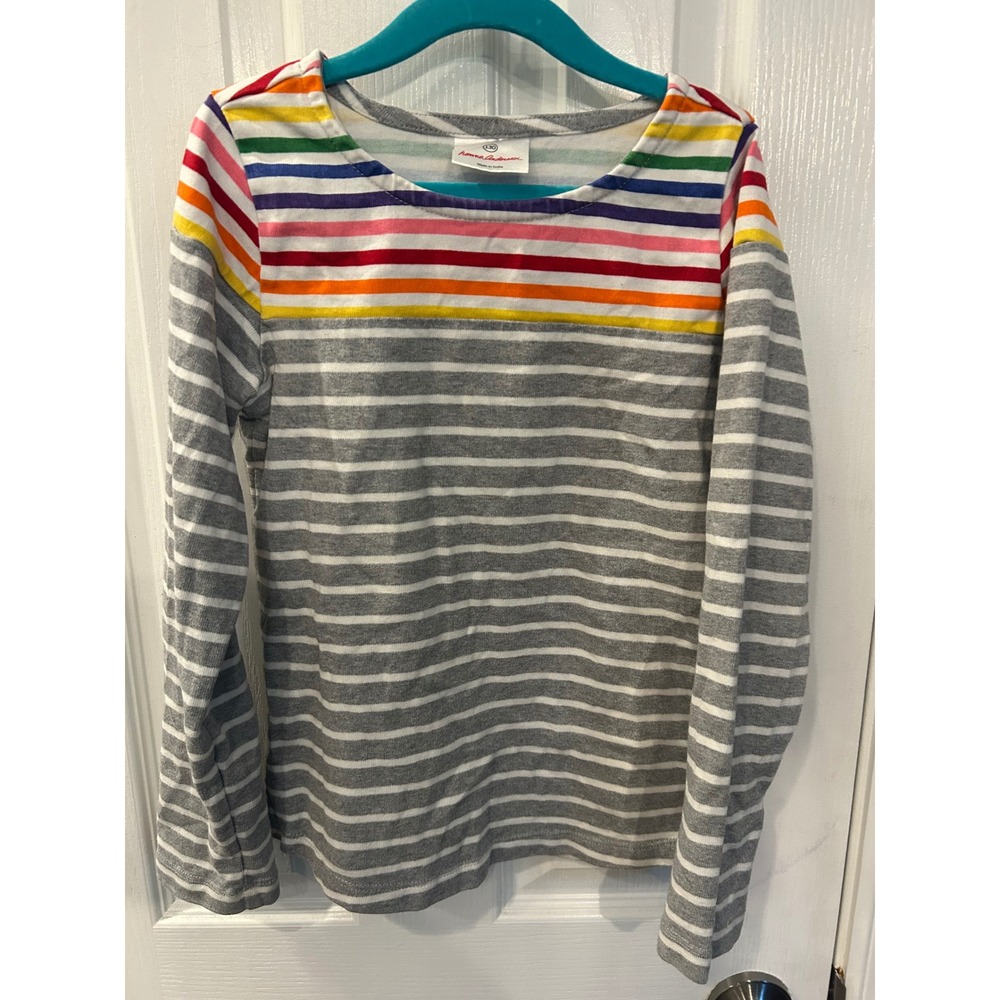 Hanna Andersson Long Sleeve Shirt Grey Rainbow Striped Kids‎ Size 130 Tee